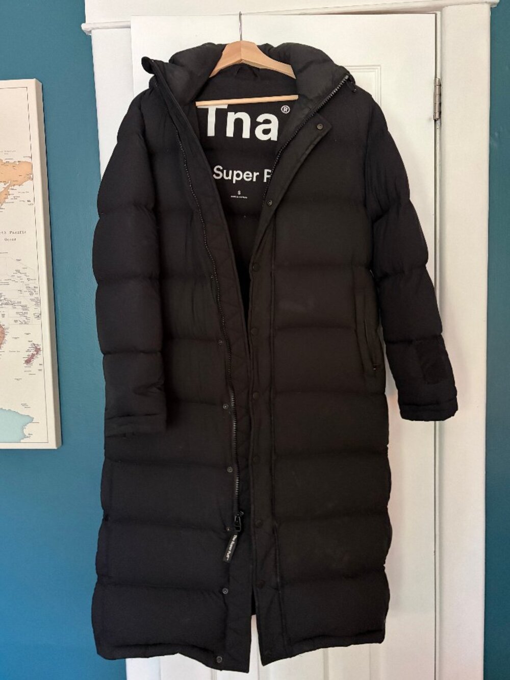 Aritzia TNA The Super Puff Long Black Puffer Coat Hooded Down Parka Size S
